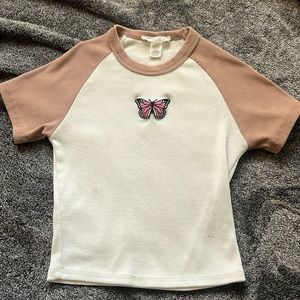 S white brown butterfly crop top